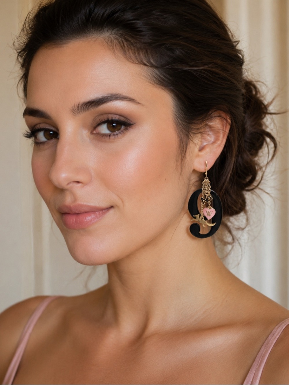 🆕 Wildfox Black Drop Earrings with Pink Heart and Gold Accents
